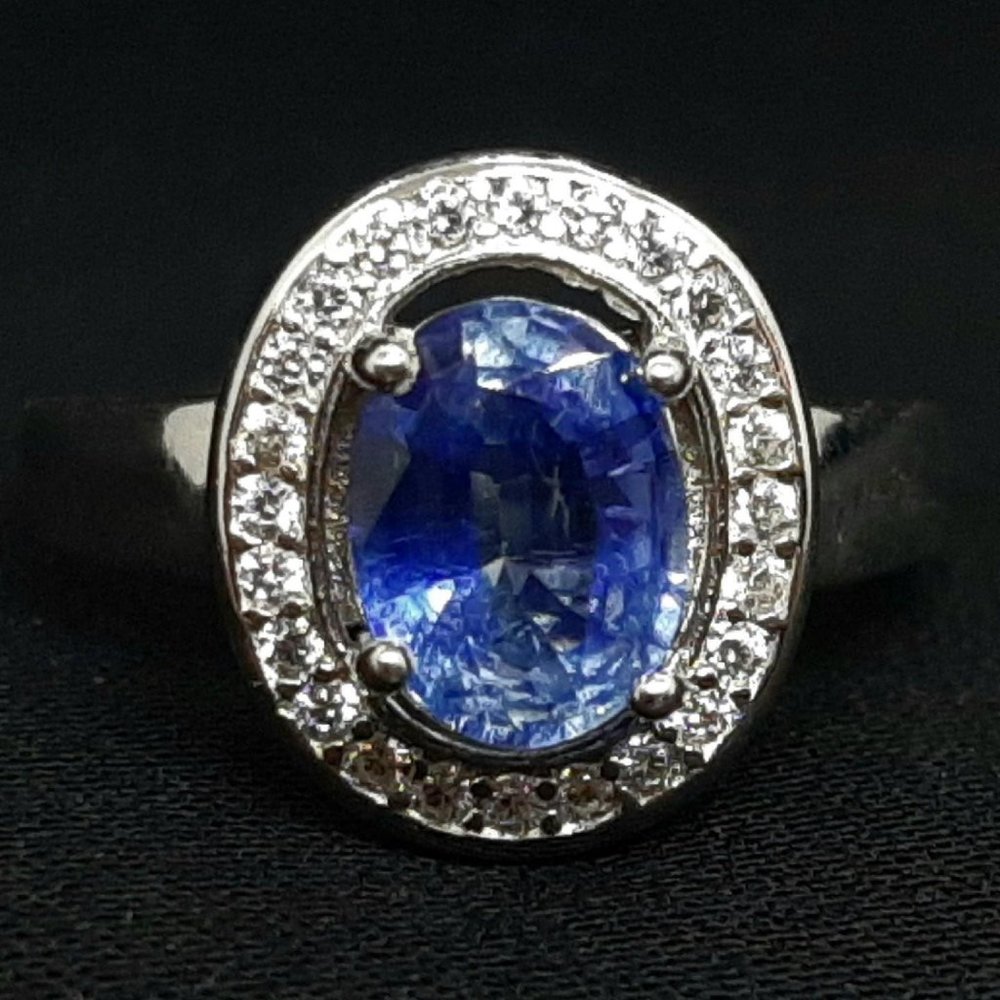 GORGEOUS REAL Blue Kyanite & White Sapphire 925 Solid Sterling Silver Ring Sz 6